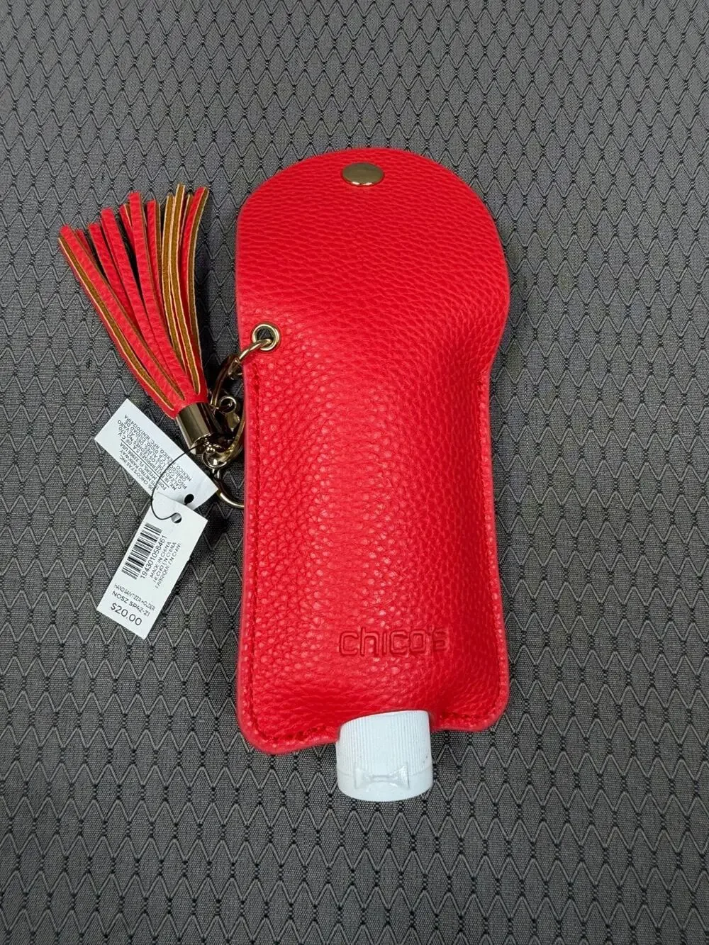 Chico's Lotion/Sanitizer Holder Refillable Red Key Chain with Tassels NEW